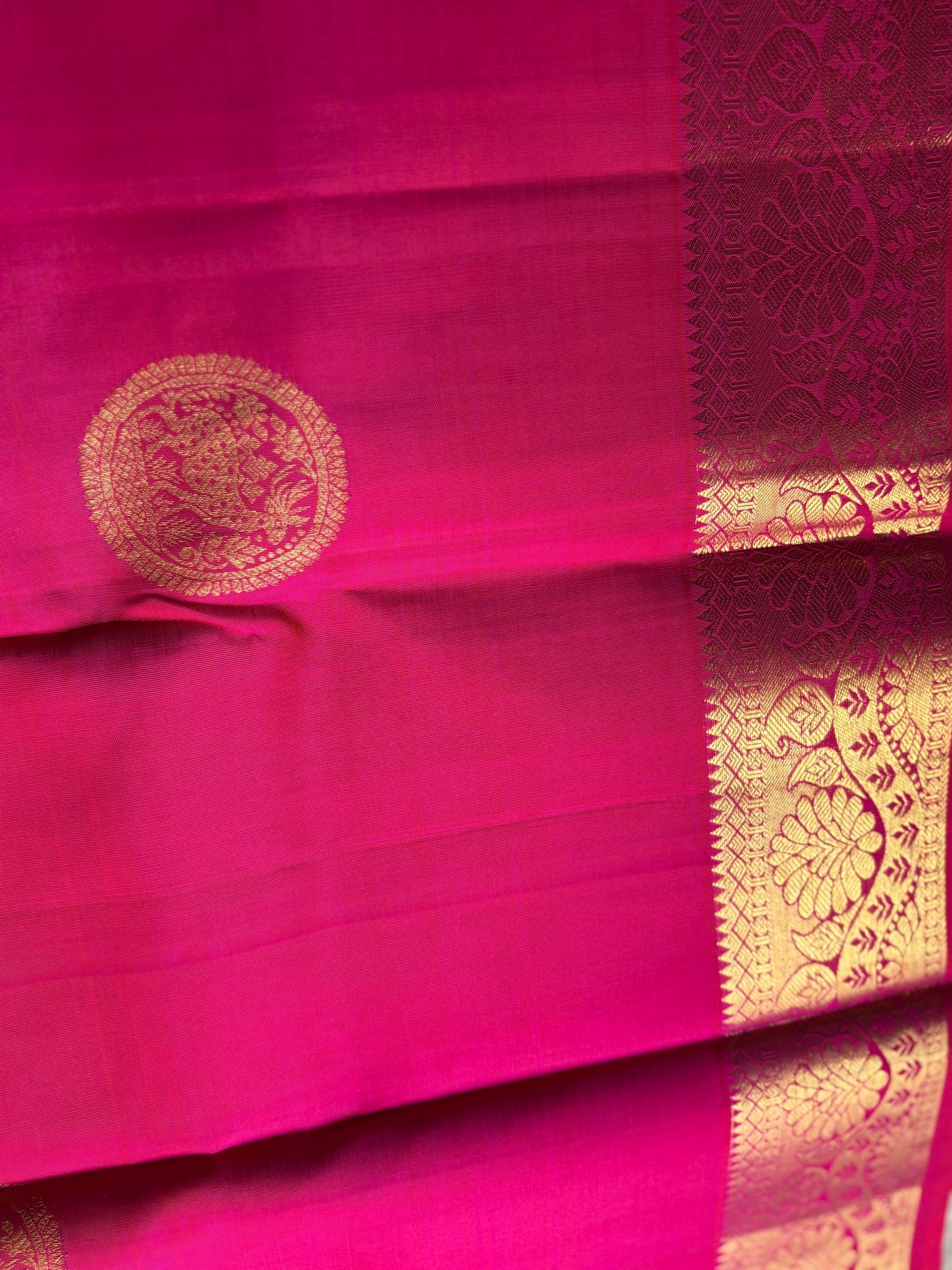 Pink Pure Silk Kanjivaram Handloom Saree with Golden Zari work | SILK MARK CERTIFIED