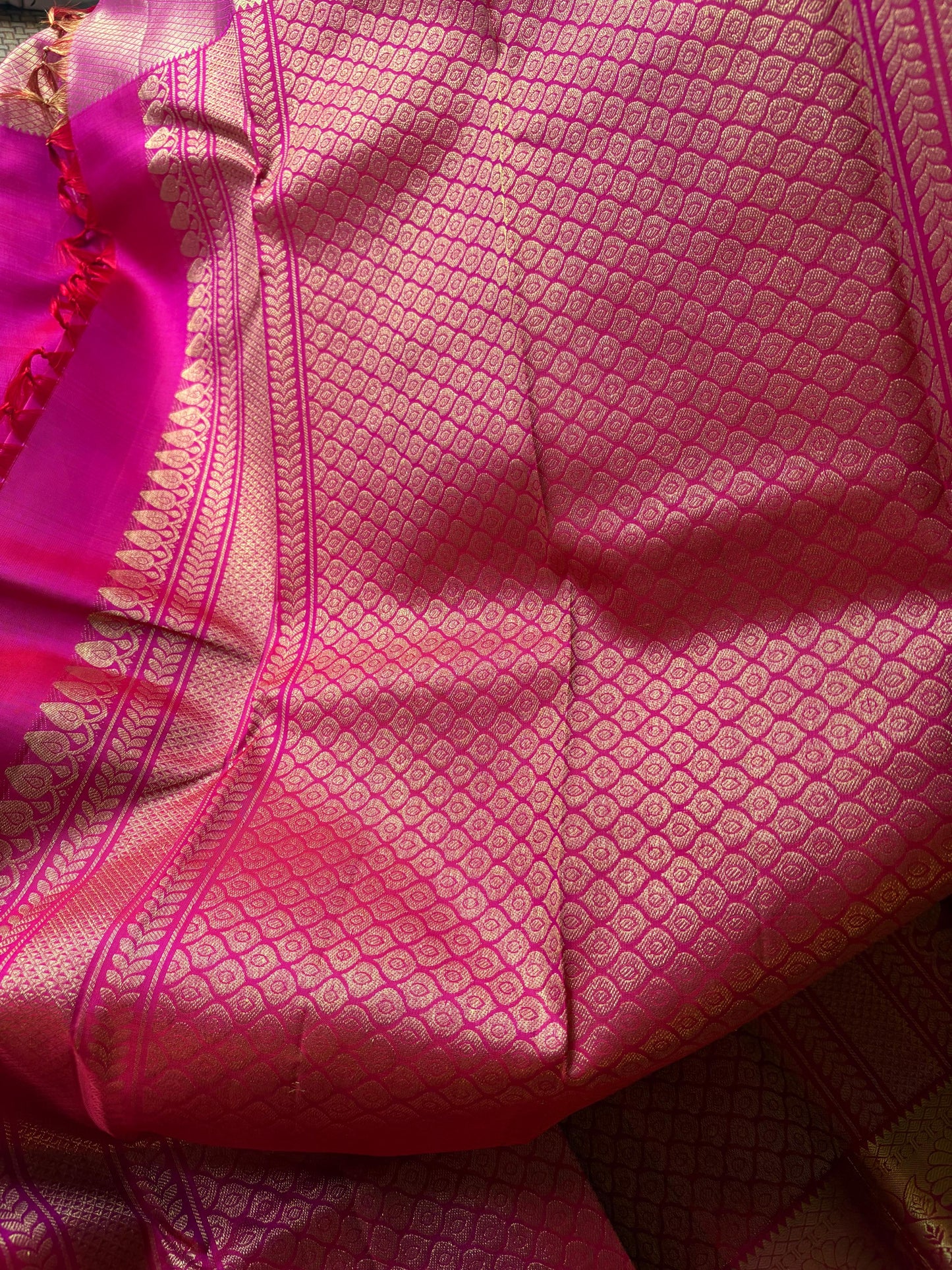 Pink Pure Silk Kanjivaram Handloom Saree with Golden Zari work | SILK MARK CERTIFIED