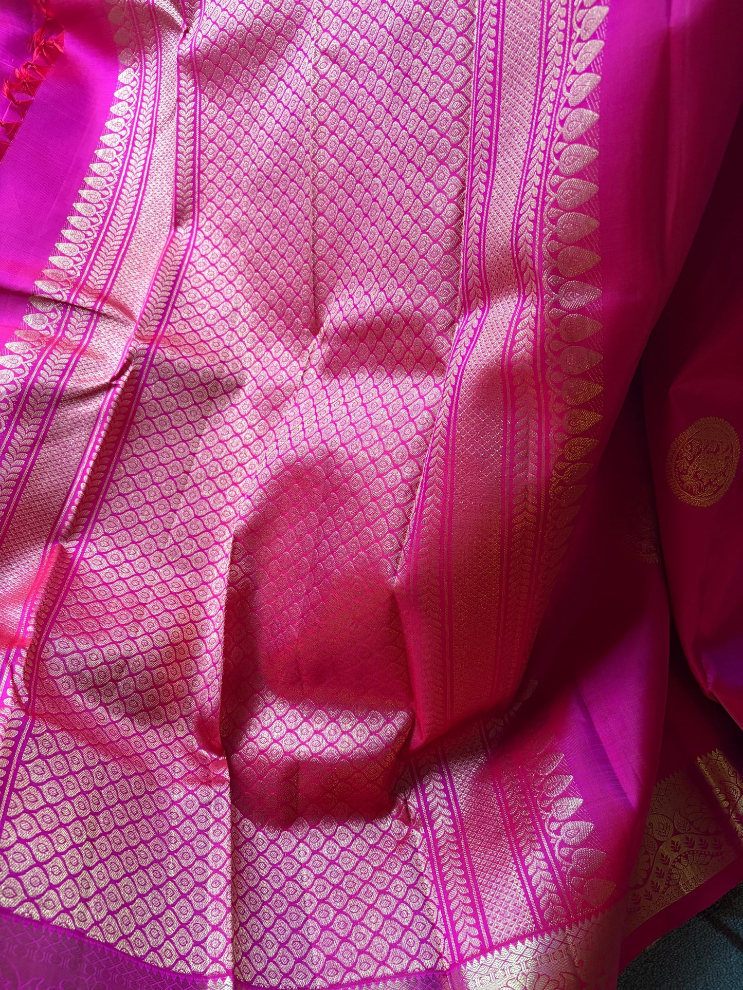 Pink Pure Silk Kanjivaram Handloom Saree with Golden Zari work | SILK MARK CERTIFIED