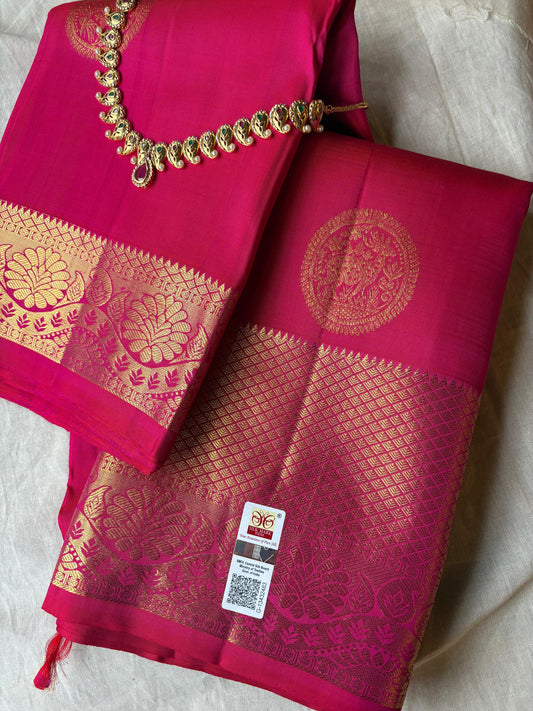 Pink Pure Silk Kanjivaram Handloom Saree with Golden Zari work | SILK MARK CERTIFIED