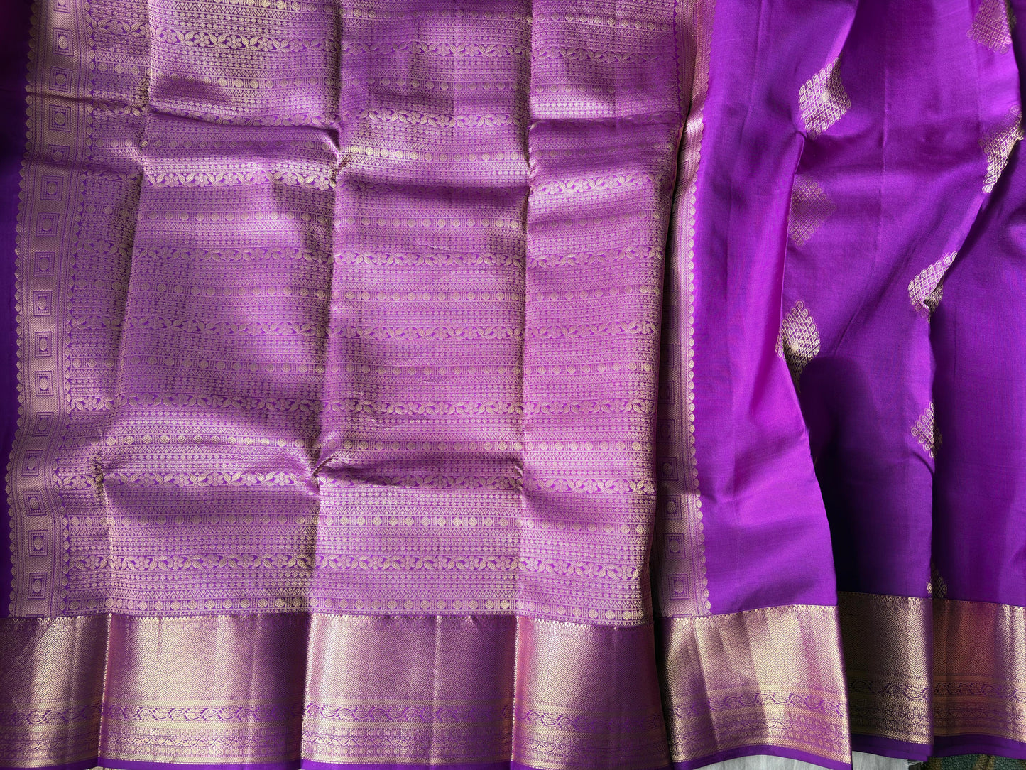 Dark Purple Color Pure Silk Lightweight Kanjeevaram Saree with Golden Zari Pallu | Silk Mark Cert