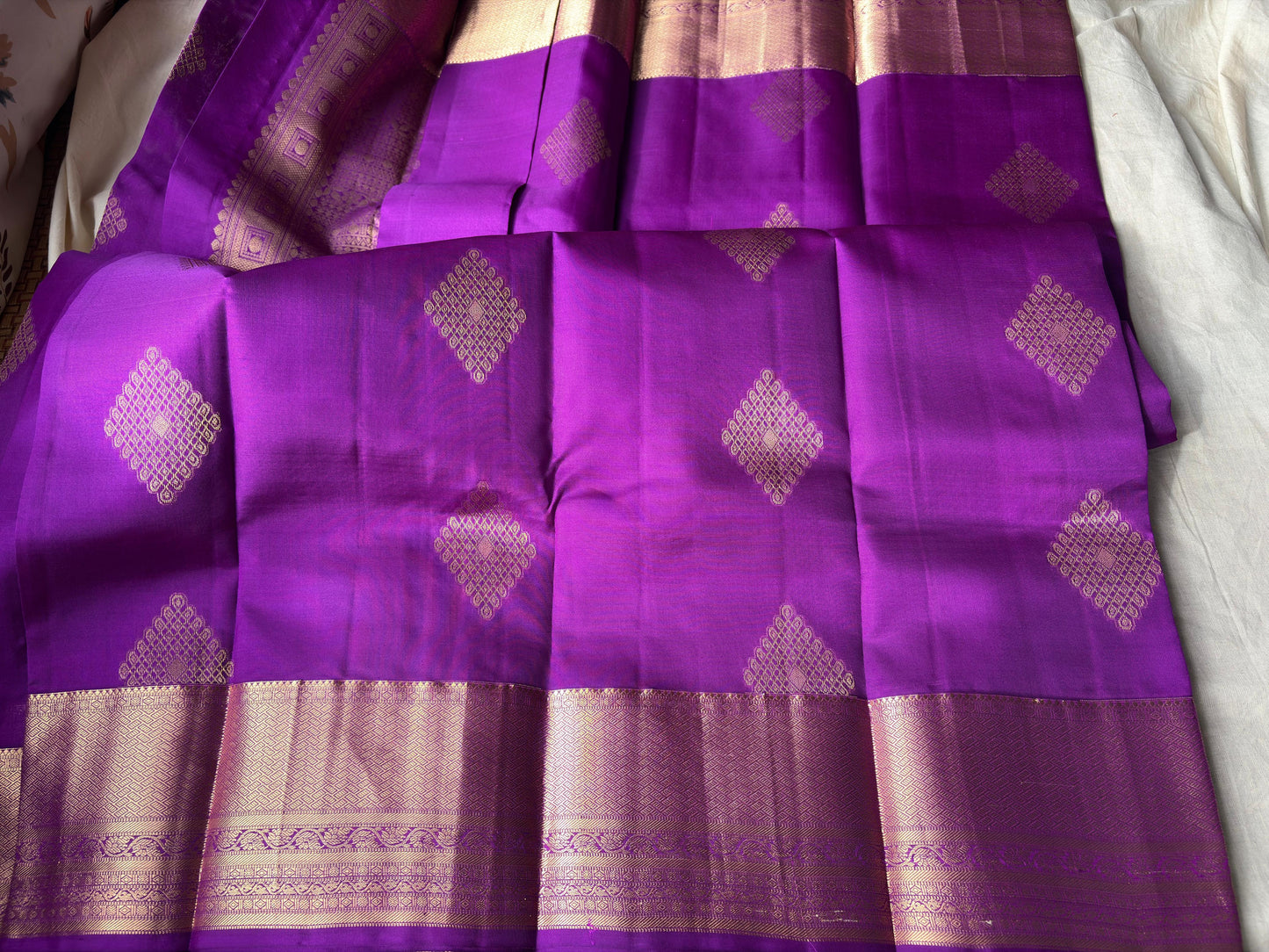 Dark Purple Color Pure Silk Lightweight Kanjeevaram Saree with Golden Zari Pallu | Silk Mark Cert