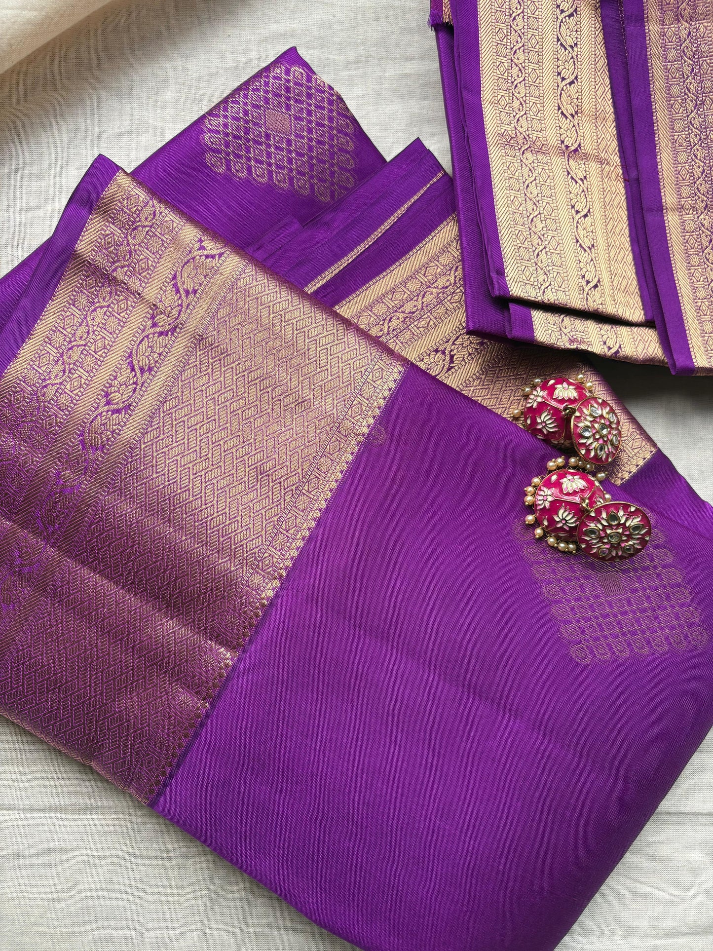Dark Purple Color Pure Silk Lightweight Kanjeevaram Saree with Golden Zari Pallu | Silk Mark Cert