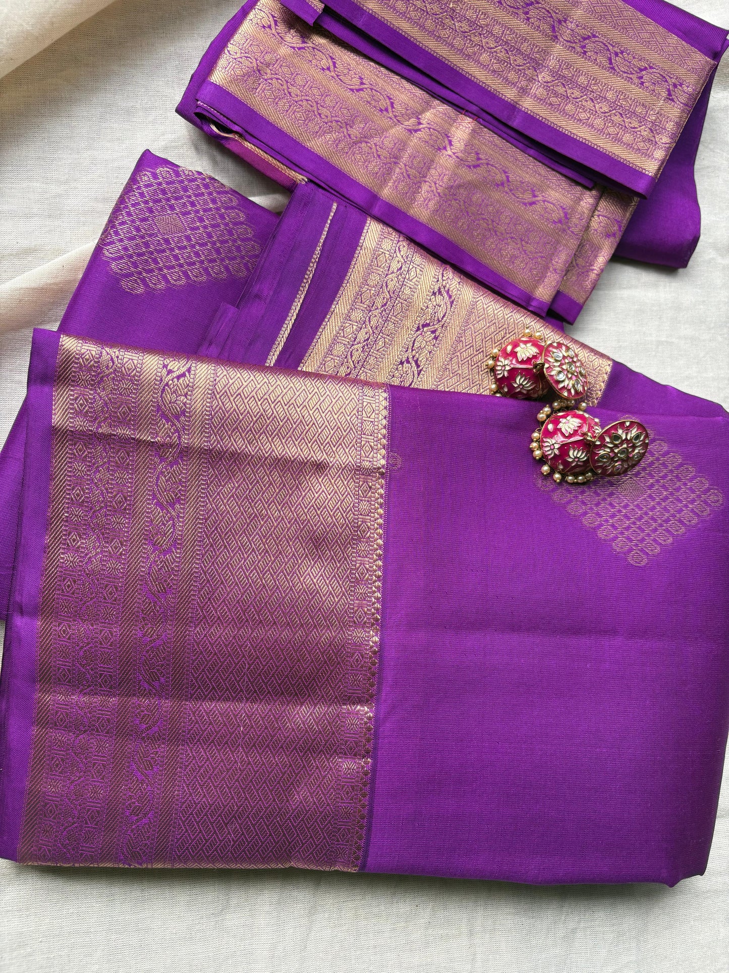 Dark Purple Color Pure Silk Lightweight Kanjeevaram Saree with Golden Zari Pallu | Silk Mark Cert