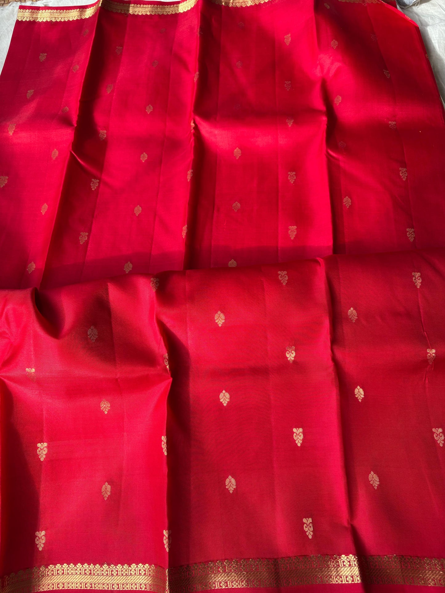 Very Lightweight Flowy Red Color Pure Silk Kanjeevaram Saree Red Golden Zari Pallu | Silk Mark Cert