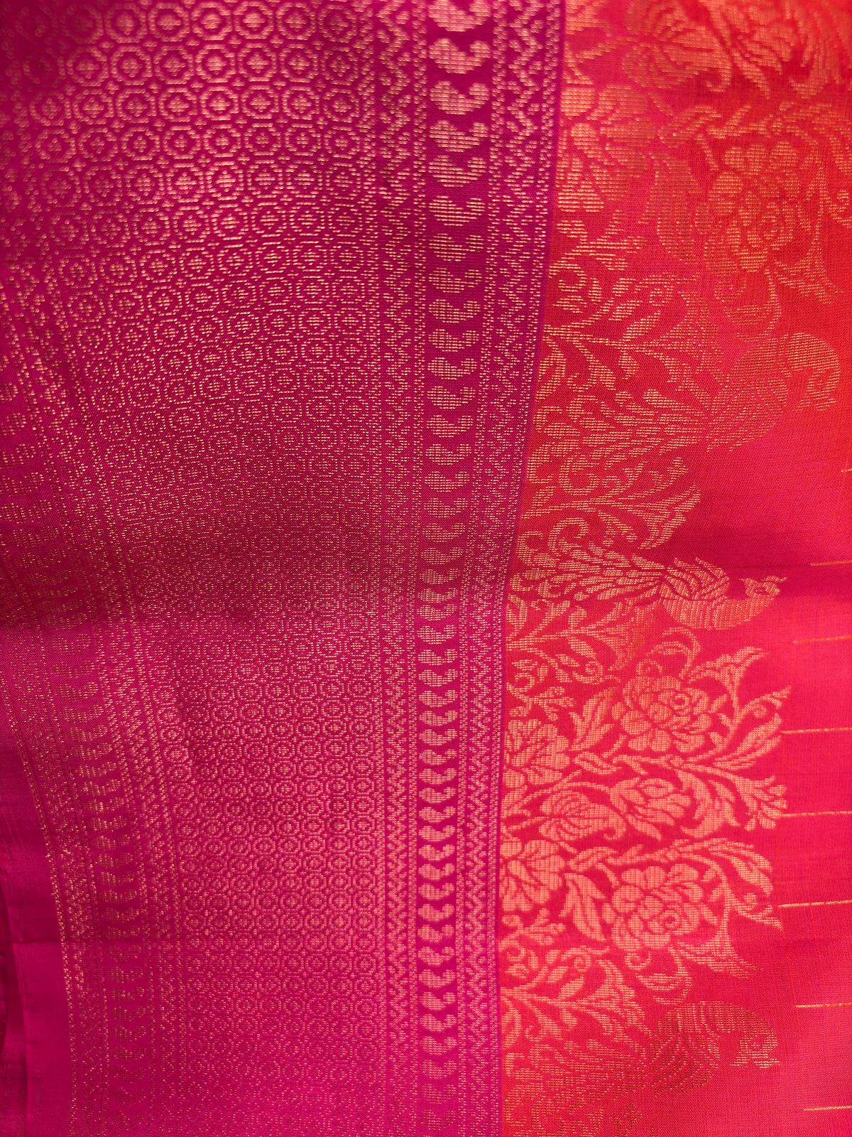Very Lightweight flowy Pink Orange mix Color Pure Silk Kanjeevaram Saree Golden Zari Pallu | Silk Mark Cert