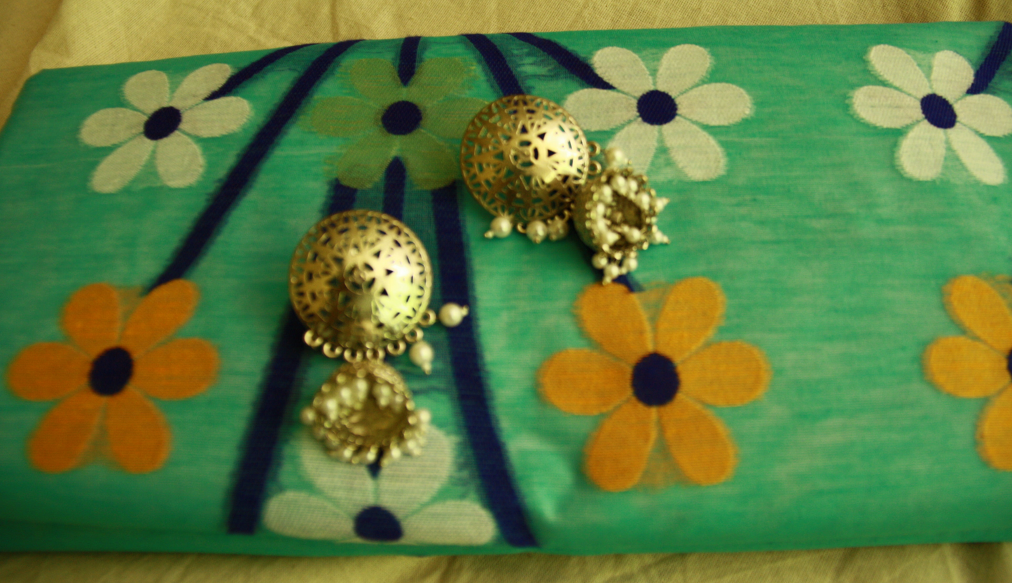 Coral Blue Pure Cotton Handwoven Saree | Bengali Jamdani Saree