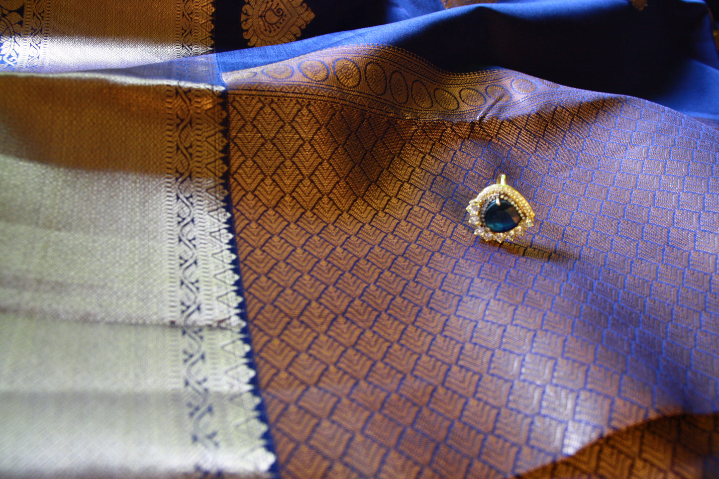 Royal Blue Silk Kanjivaram Saree with Shining Copper Silver Zari| SILK MARK CERTIFIED