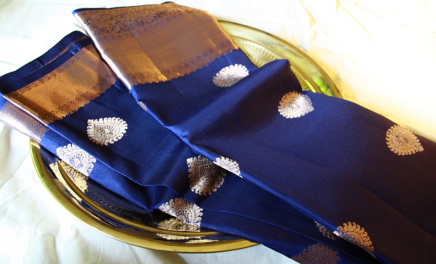 Royal Blue Silk Kanjivaram Saree with Shining Copper Silver Zari| SILK MARK CERTIFIED
