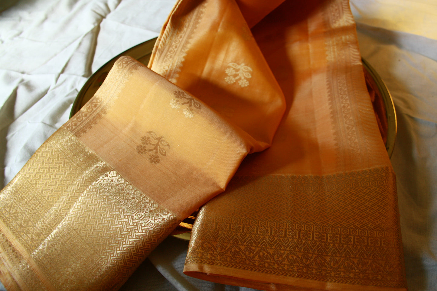 Sandalwood Orange Color Lightweight Pure Silk Kanjivaram Saree with Soft Golden Zari work | SILK MARK CERTIFIED