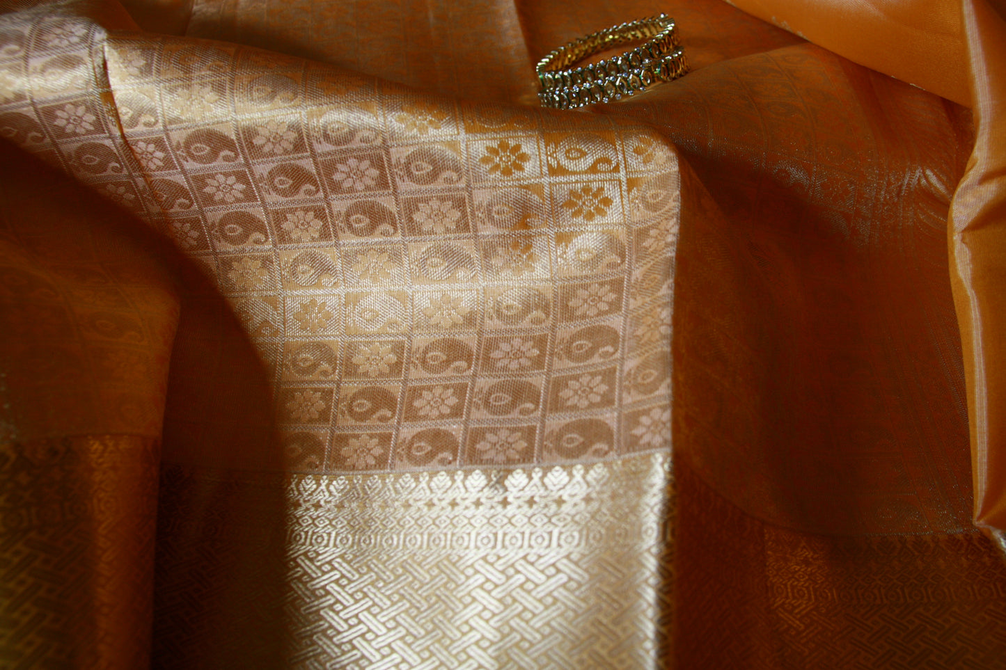 Sandalwood Orange Color Lightweight Pure Silk Kanjivaram Saree with Soft Golden Zari work | SILK MARK CERTIFIED