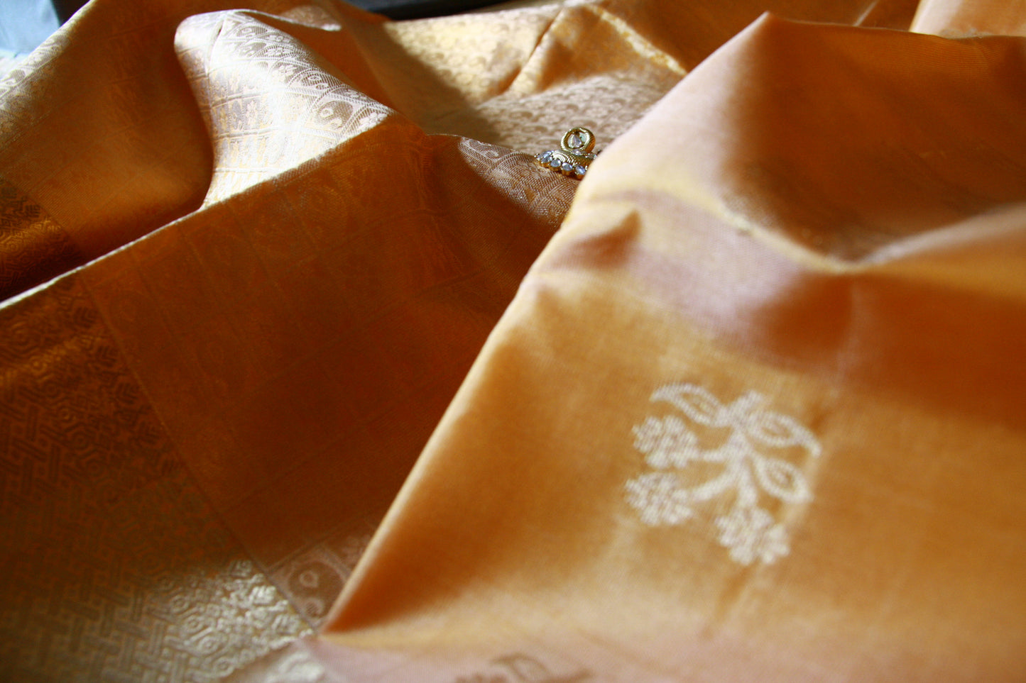 Sandalwood Orange Color Lightweight Pure Silk Kanjivaram Saree with Soft Golden Zari work | SILK MARK CERTIFIED