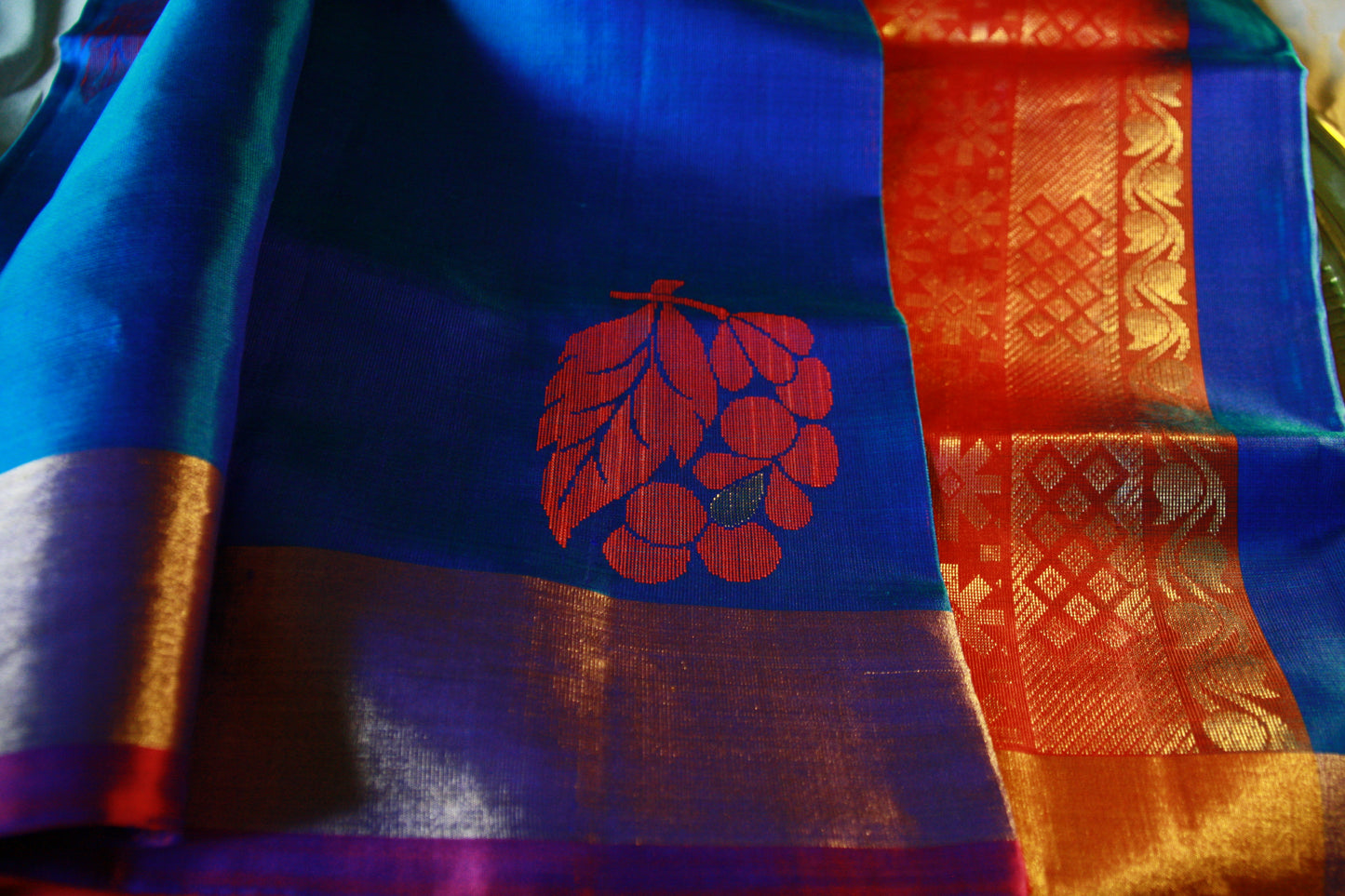 Lightweight Peacock Blue Pure Silk Kanjivaram Saree |Checks Saree with Golden work | SILK MARK CERTIFIED