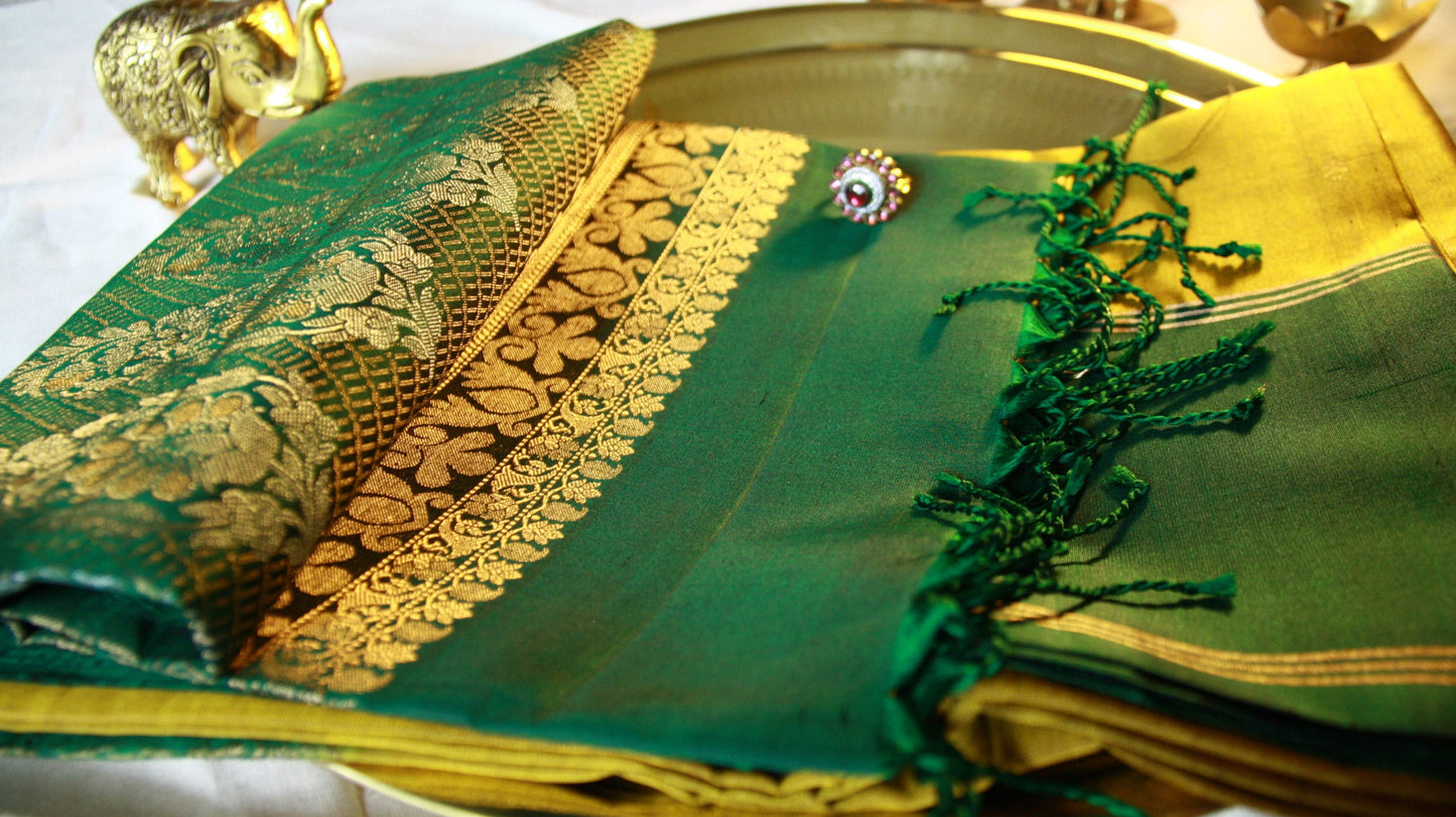 Pure Silk Kanjivaram Saree Kanchipuram|Lightweight Mustard Yellow Color with Golden Zari work| SILK MARK CERTIFIED