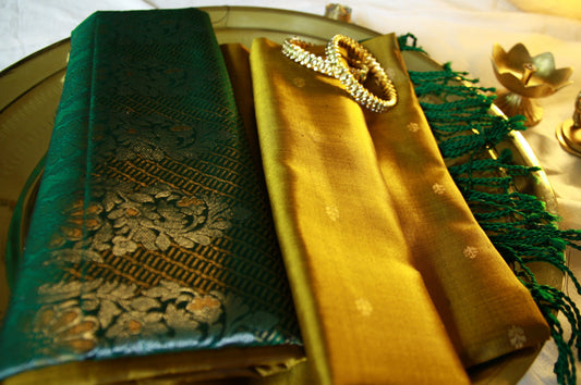 Pure Silk Kanjivaram Saree Kanchipuram|Lightweight Mustard Yellow Color with Golden Zari work| SILK MARK CERTIFIED