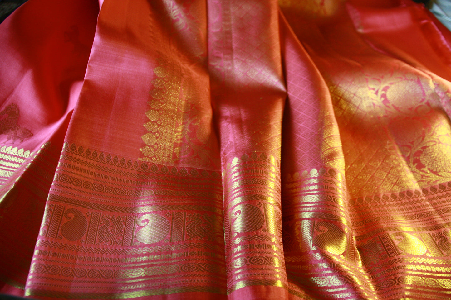 Rose Pink Pure Silk Kanjivaram Saree with Golden zari work|Checks Saree with Golden work | SILK MARK CERTIFIED