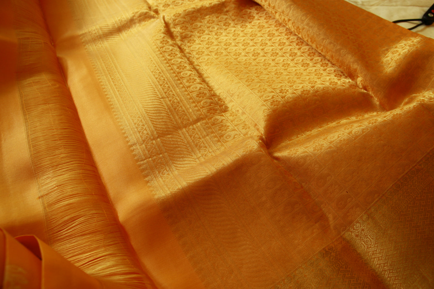 Sandalwood Orange Color Lightweight Pure Silk Kanjivaram Saree with Soft Golden Zari work | SILK MARK CERTIFIED