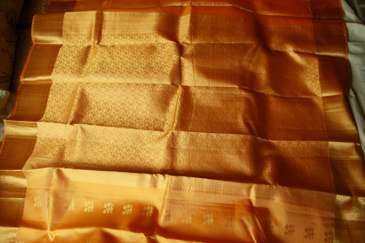 Sandalwood Orange Color Lightweight Pure Silk Kanjivaram Saree with Soft Golden Zari work | SILK MARK CERTIFIED