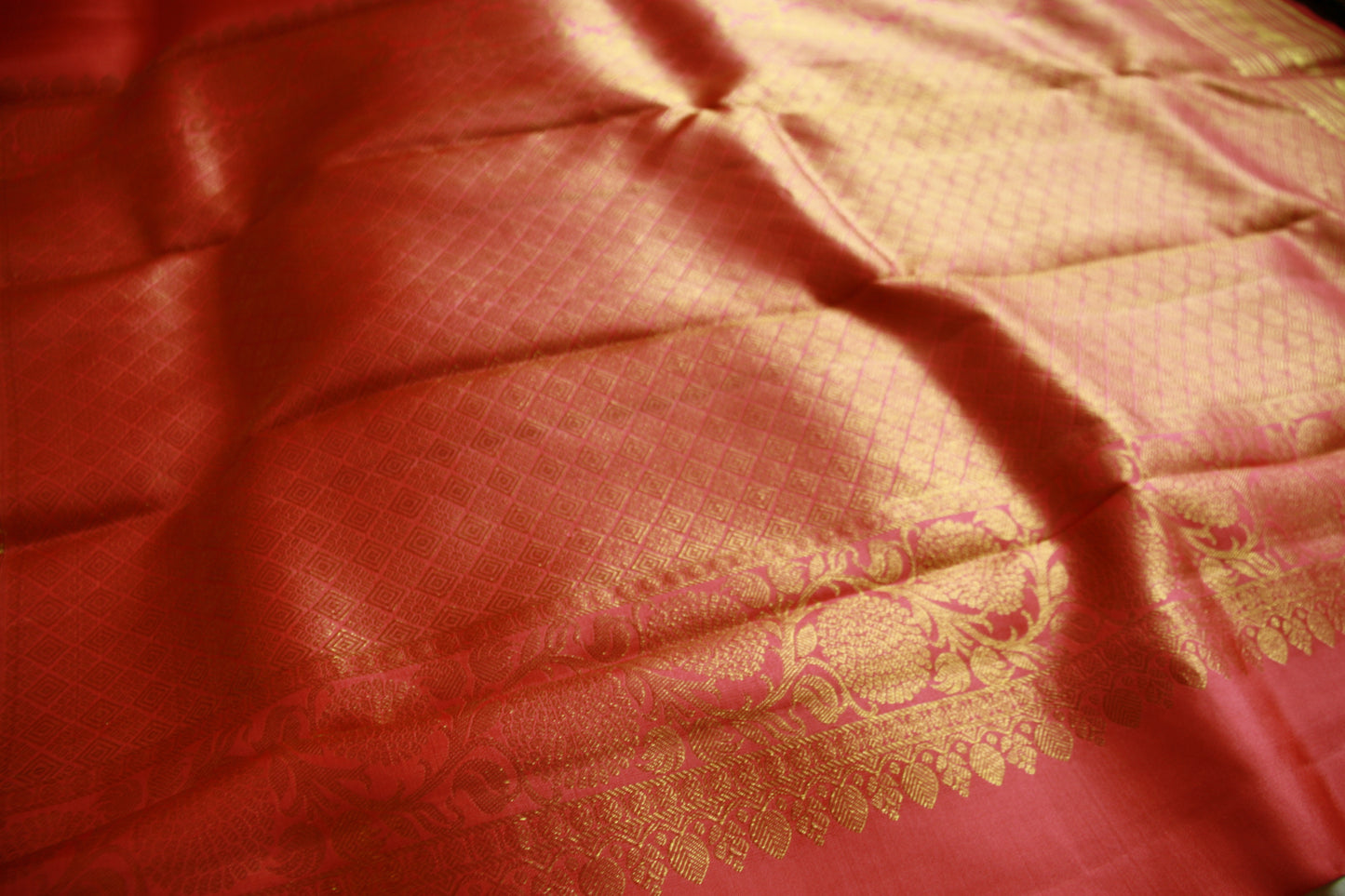 Rose Pink Pure Silk Kanjivaram Saree with Golden zari work|Checks Saree with Golden work | SILK MARK CERTIFIED