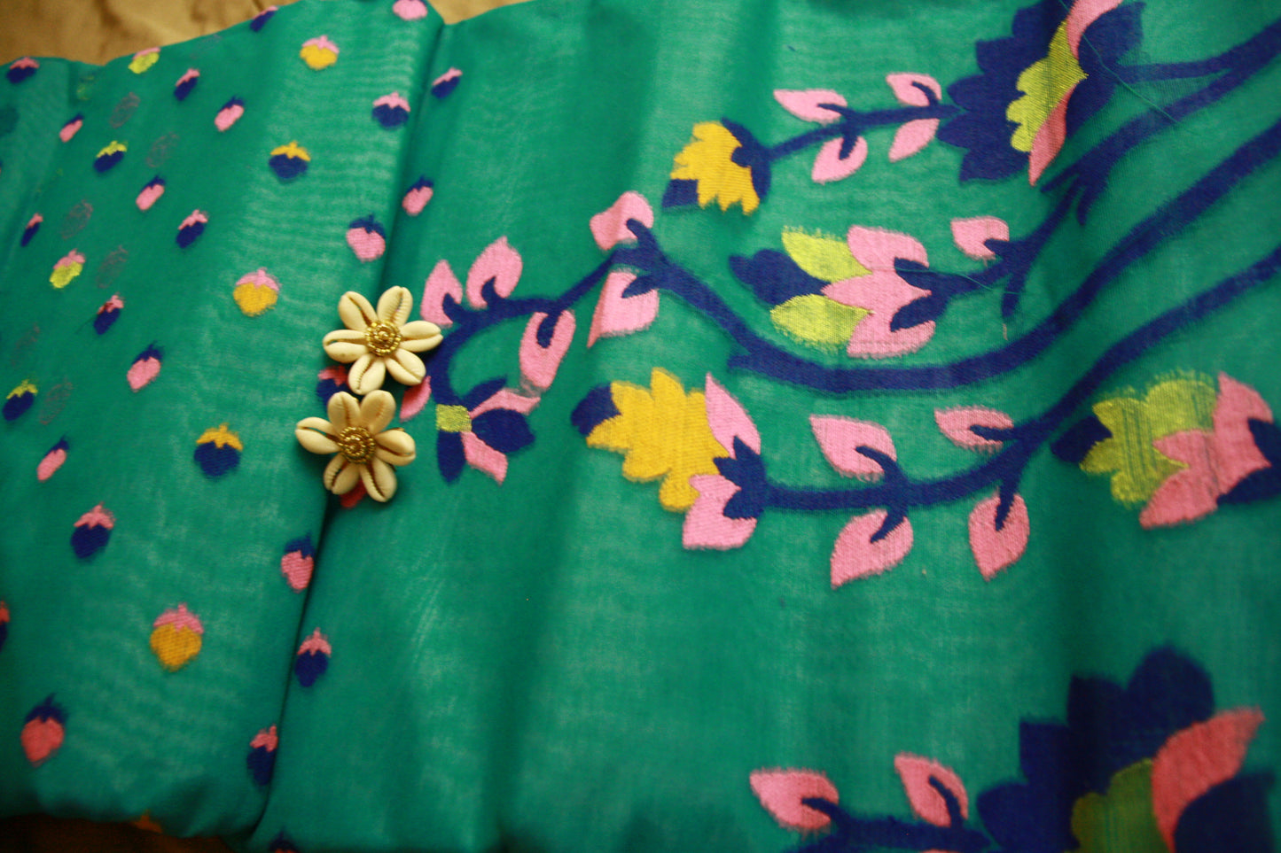 Creamy Green Pure Cotton Handwoven Saree | Bengali Jamdani Saree