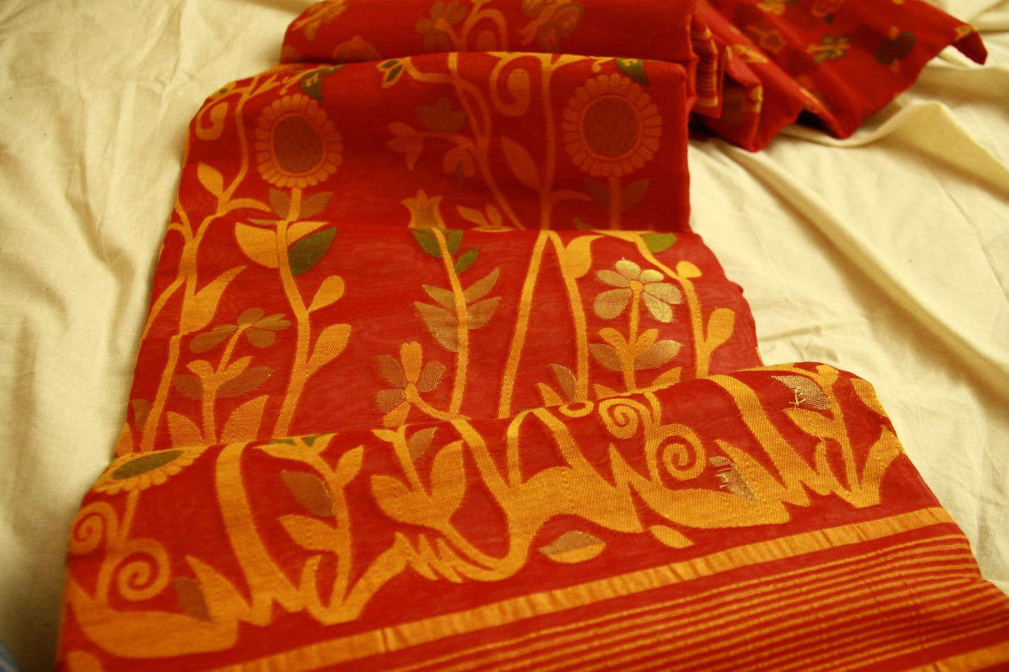 Red Pure Cotton Handwoven Saree | Bengali Jamdani Saree