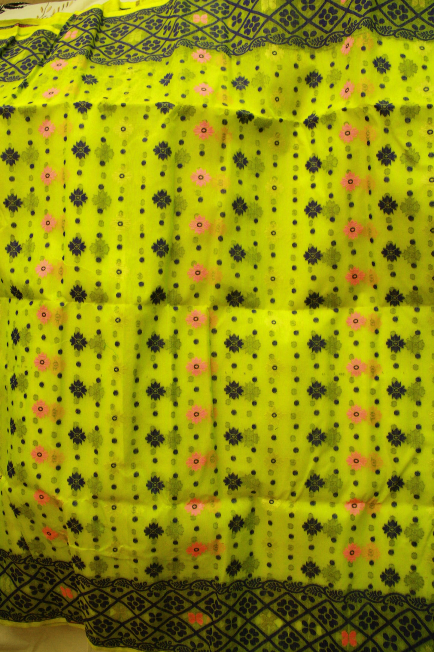 Lime Green Pure Cotton Handwoven Saree | Bengali Jamdani Saree