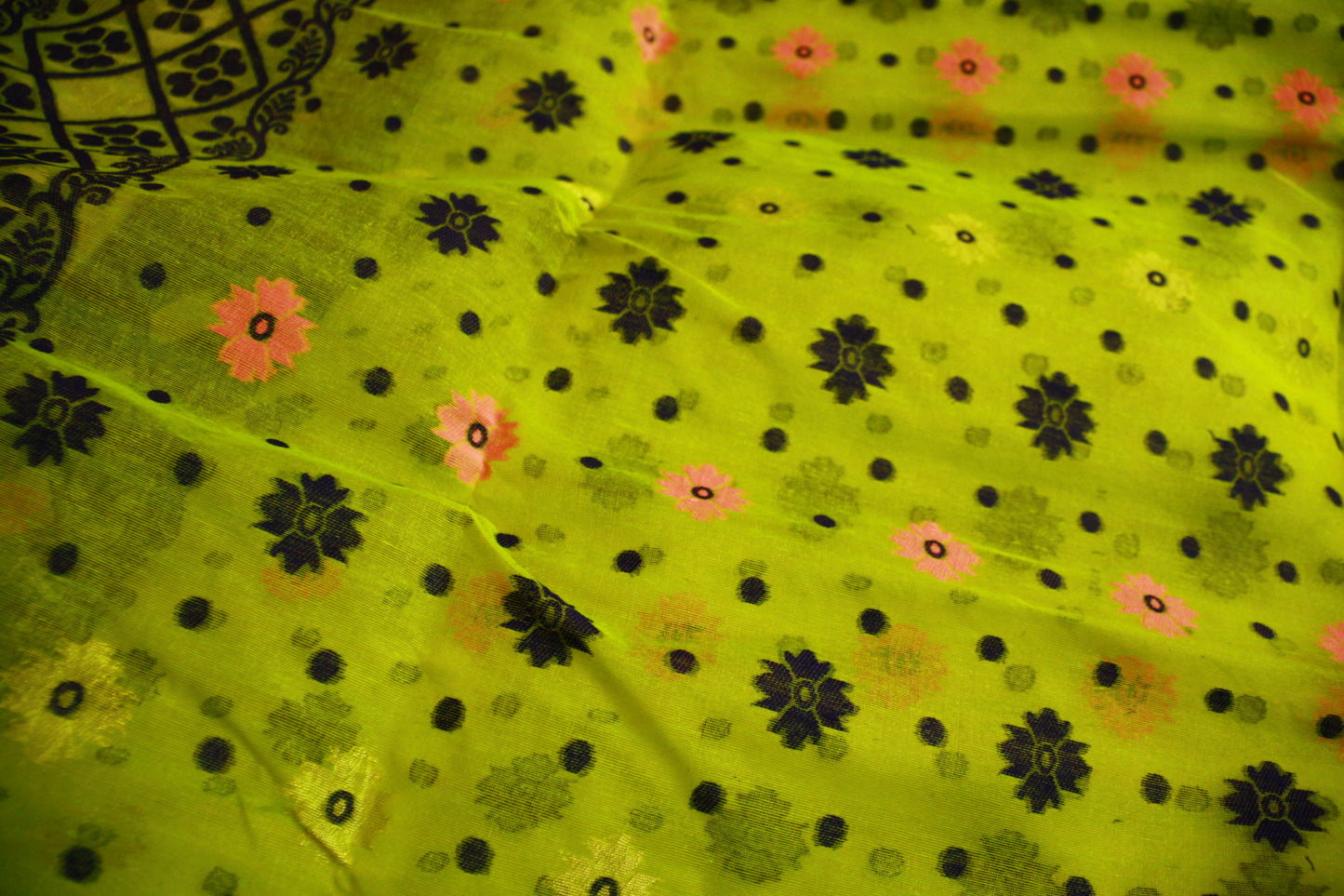 Lime Green Pure Cotton Handwoven Saree | Bengali Jamdani Saree
