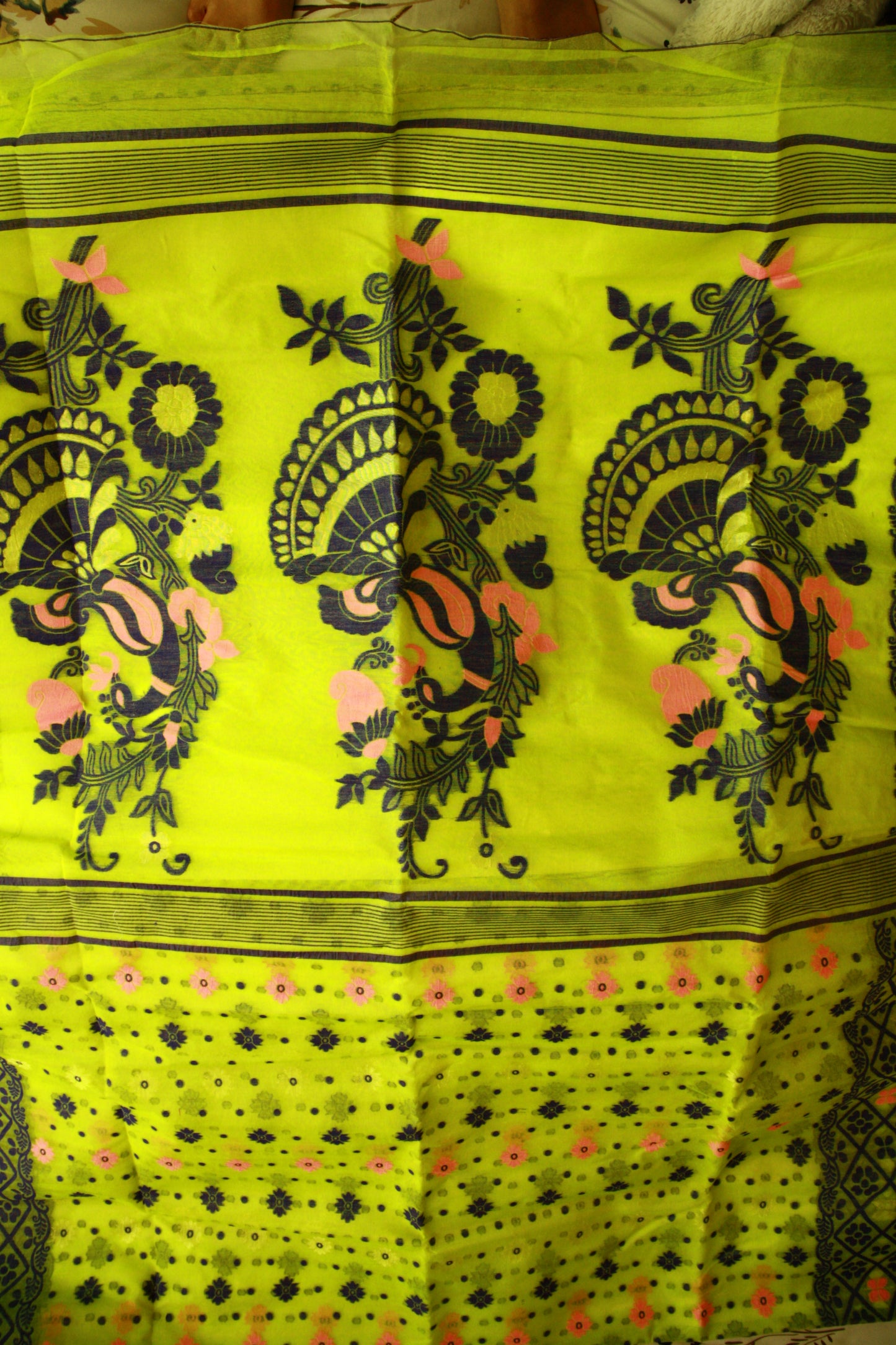 Lime Green Pure Cotton Handwoven Saree | Bengali Jamdani Saree