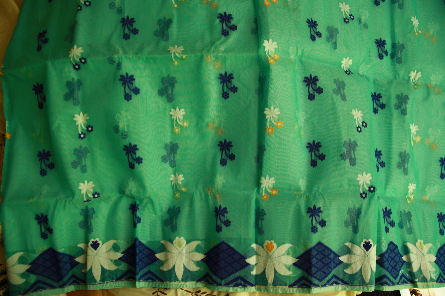 Coral Blue Pure Cotton Handwoven Saree | Bengali Jamdani Saree