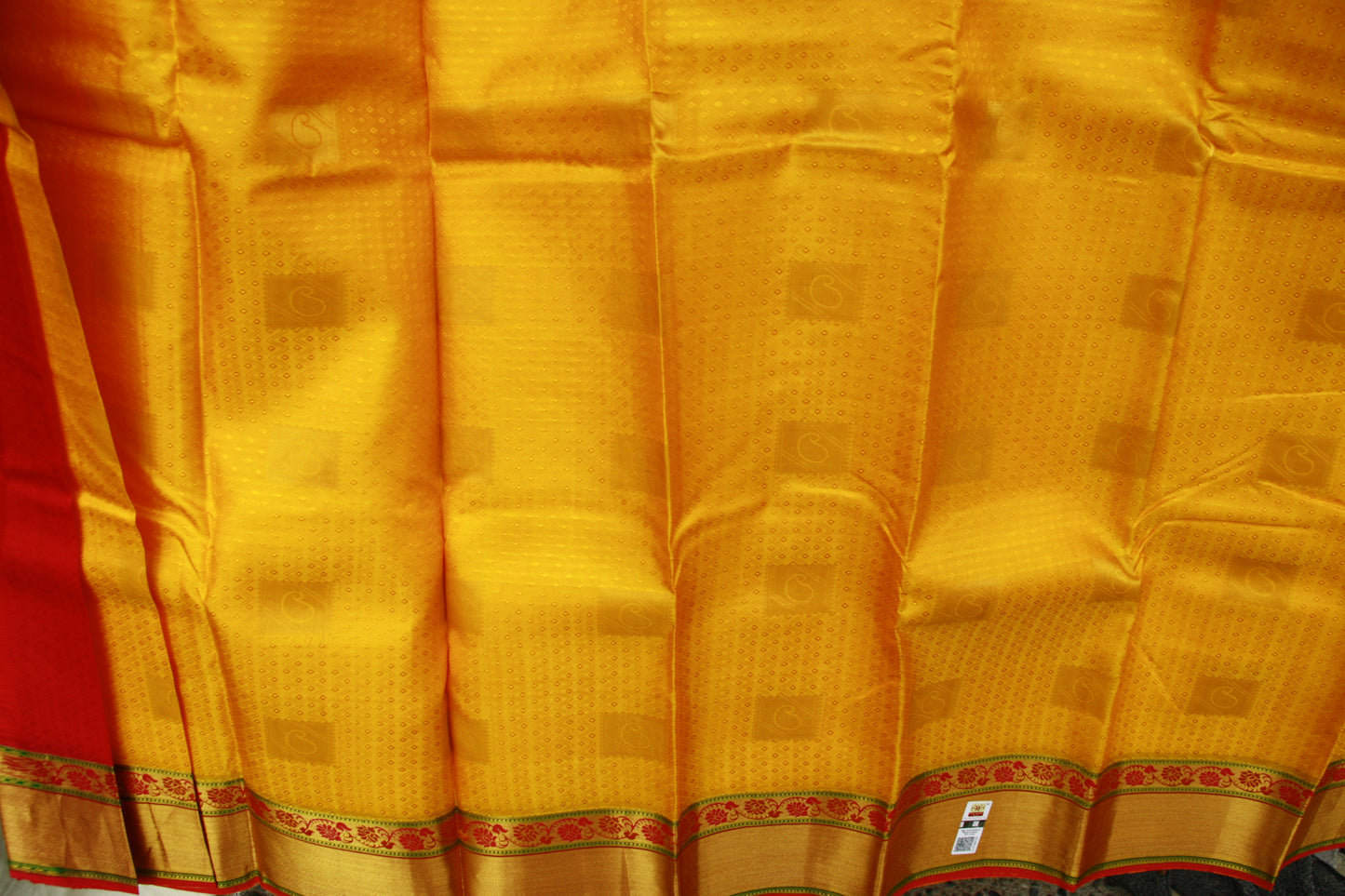 Vibrant Yellow Pure Silk Kanjivaram Saree with Pink and Golden Zari work. | SILK MARK CERTIFIED