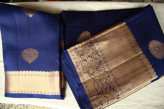 Royal Blue Silk Kanjivaram Saree with Shining Copper Silver Zari| SILK MARK CERTIFIED