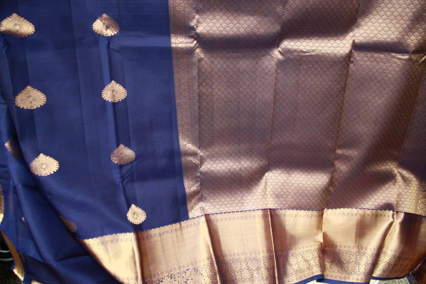 Royal Blue Silk Kanjivaram Saree with Shining Copper Silver Zari| SILK MARK CERTIFIED