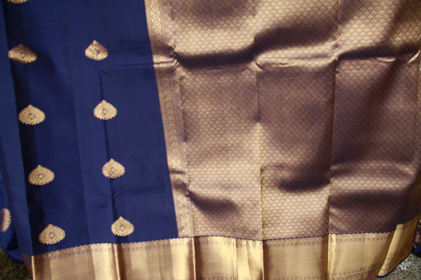 Royal Blue Silk Kanjivaram Saree with Shining Copper Silver Zari| SILK MARK CERTIFIED