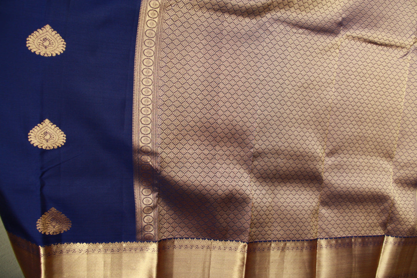 Royal Blue Silk Kanjivaram Saree with Shining Copper Silver Zari| SILK MARK CERTIFIED