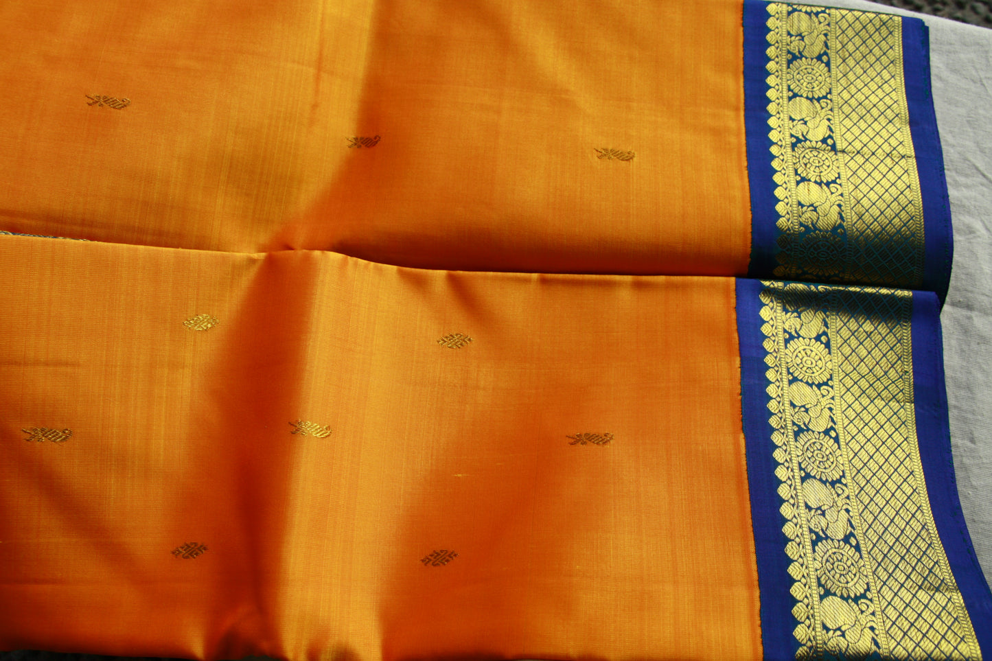 Orange Yellow Pure Silk Kanjivaram Saree with Golden Zari work | SILK MARK CERTIFIED