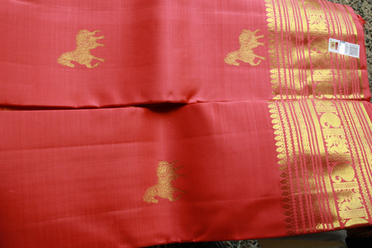 Rose Pink Pure Silk Kanjivaram Saree with Golden zari work|Checks Saree with Golden work | SILK MARK CERTIFIED