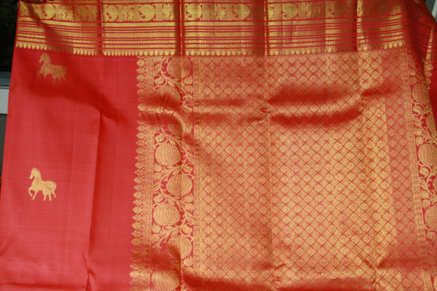 Rose Pink Pure Silk Kanjivaram Saree with Golden zari work|Checks Saree with Golden work | SILK MARK CERTIFIED