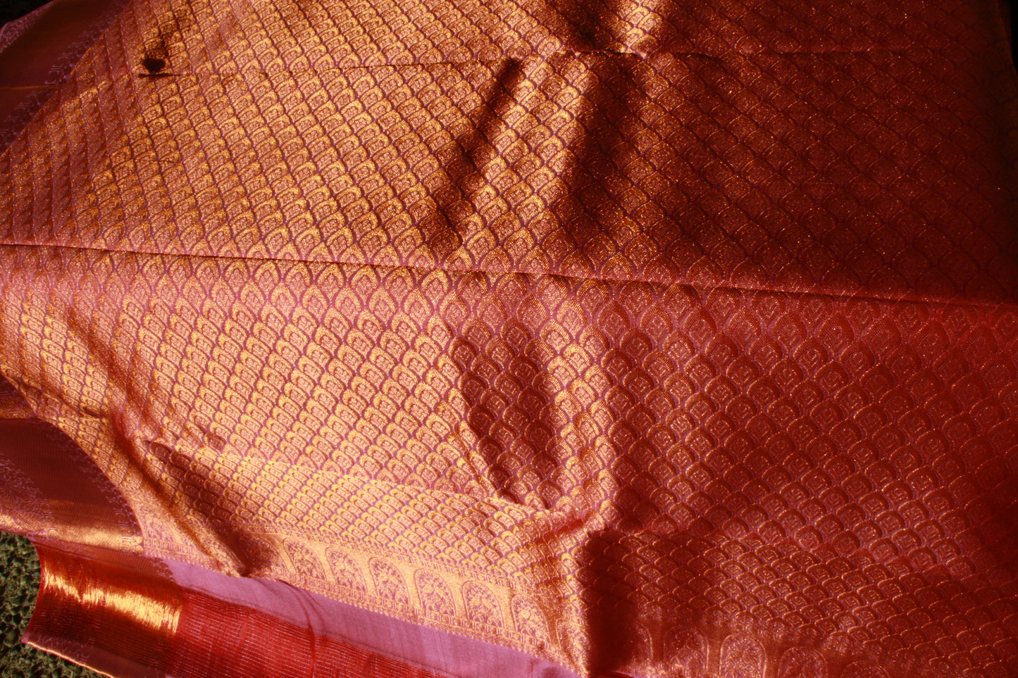 Lavender Pink Pure Silk Kanjivaram Saree with Copper Gold Zari Border|  SILK MARK CERTIFIED