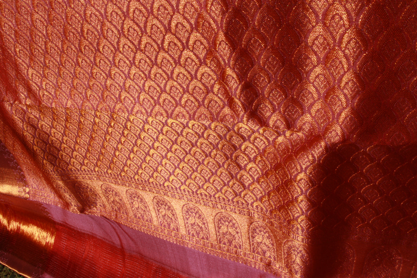 Lavender Pink Pure Silk Kanjivaram Saree with Copper Gold Zari Border|  SILK MARK CERTIFIED