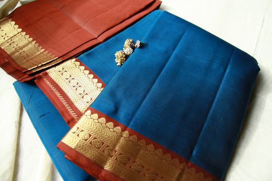 Peacock Blue Pure Silk Lightweight  Kanjeevaram Saree Gorgeous Maroon Golden Zari Pallu | Silk Mark Cert