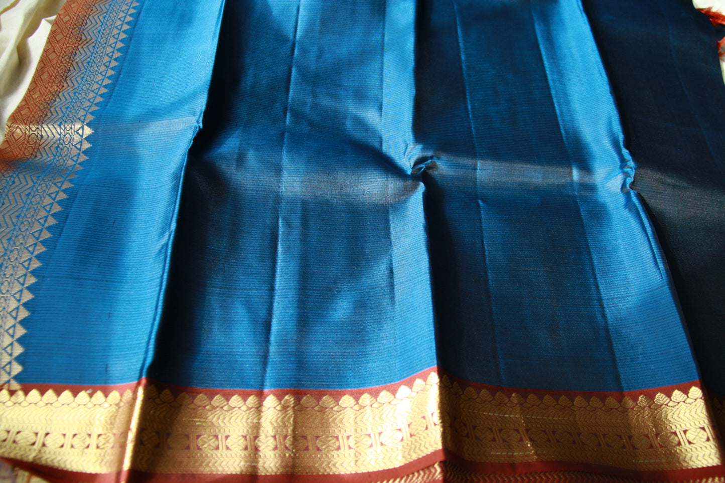 Peacock Blue Pure Silk Lightweight  Kanjeevaram Saree Gorgeous Maroon Golden Zari Pallu | Silk Mark Cert
