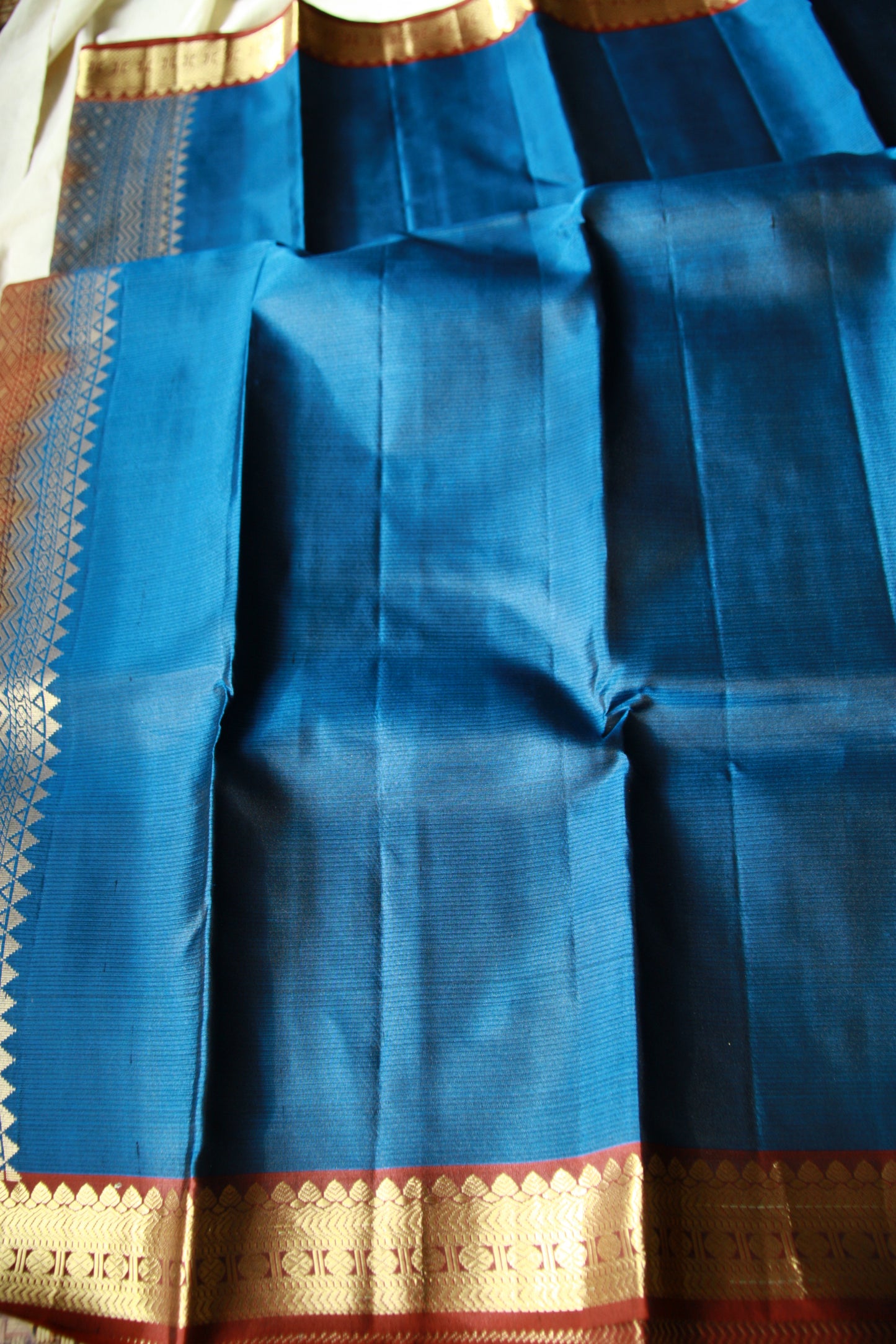 Peacock Blue Pure Silk Lightweight  Kanjeevaram Saree Gorgeous Maroon Golden Zari Pallu | Silk Mark Cert