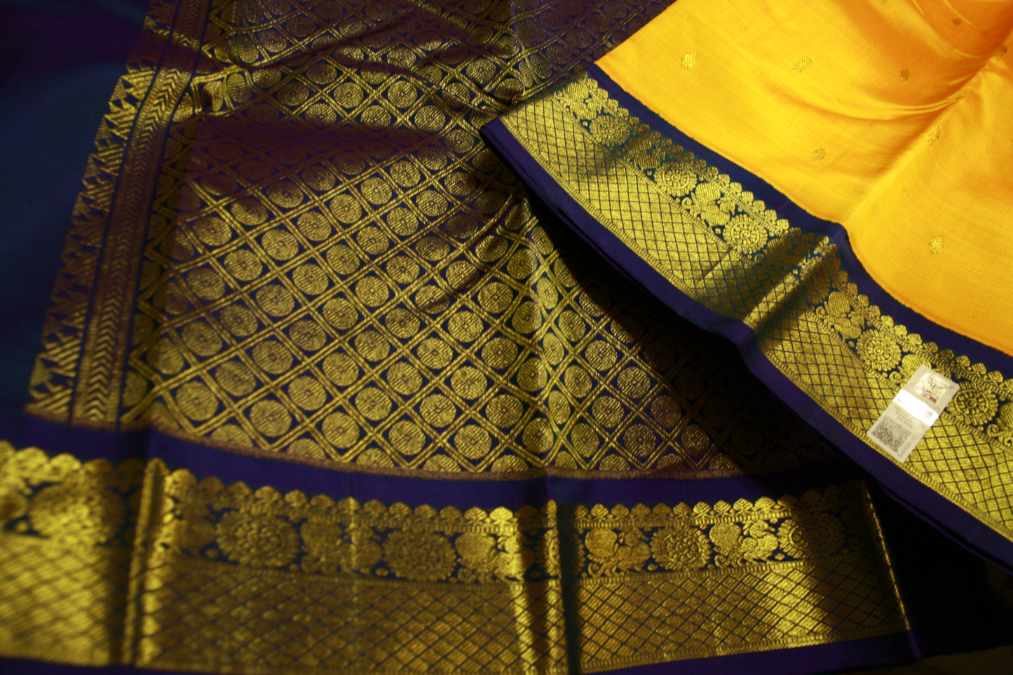 Orange Yellow Pure Silk Kanjivaram Saree with Golden Zari work | SILK MARK CERTIFIED