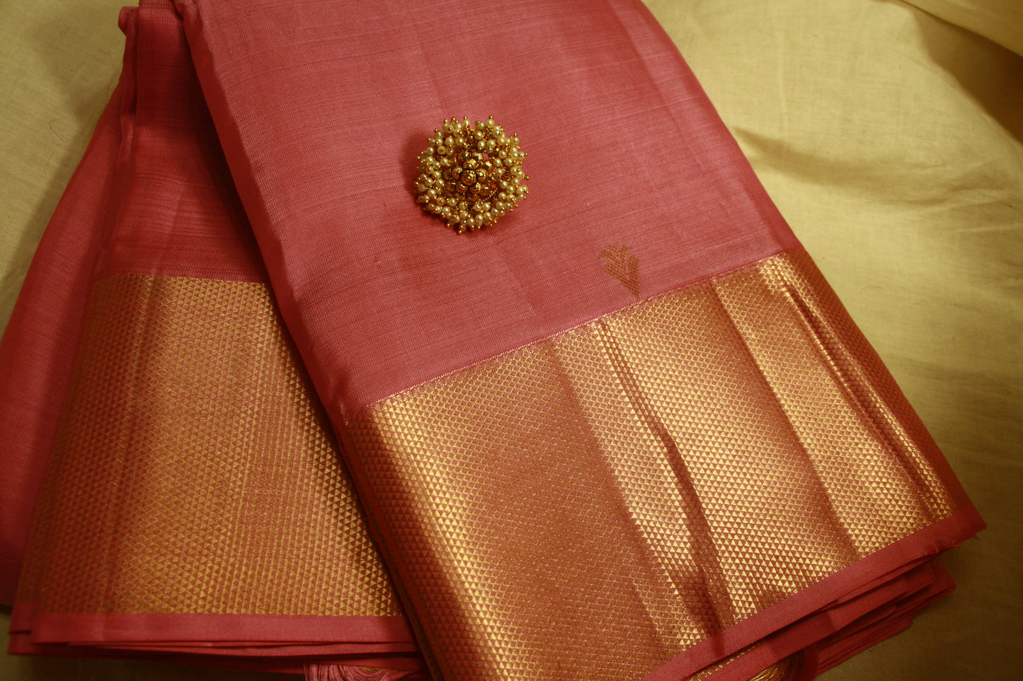 Lotus Pink Pure Silk Kanjivaram Lightweight Saree with Golden work | SILK MARK CERTIFIED