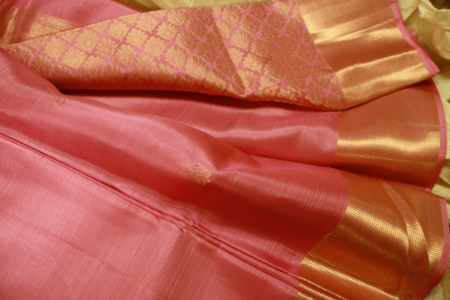 Lotus Pink Pure Silk Kanjivaram Lightweight Saree with Golden work | SILK MARK CERTIFIED