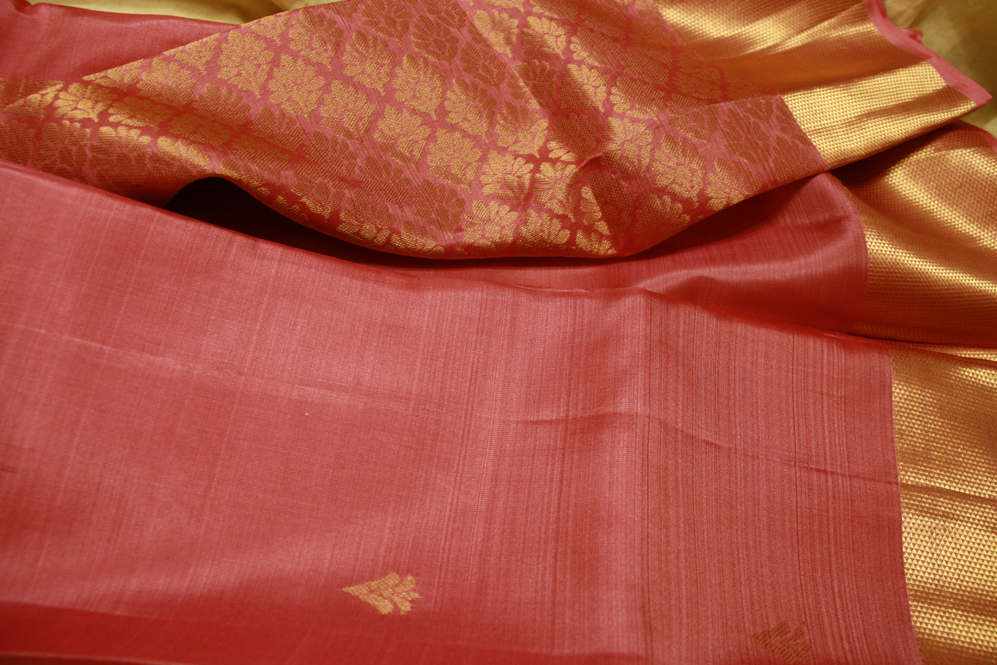 Lotus Pink Pure Silk Kanjivaram Lightweight Saree with Golden work | SILK MARK CERTIFIED