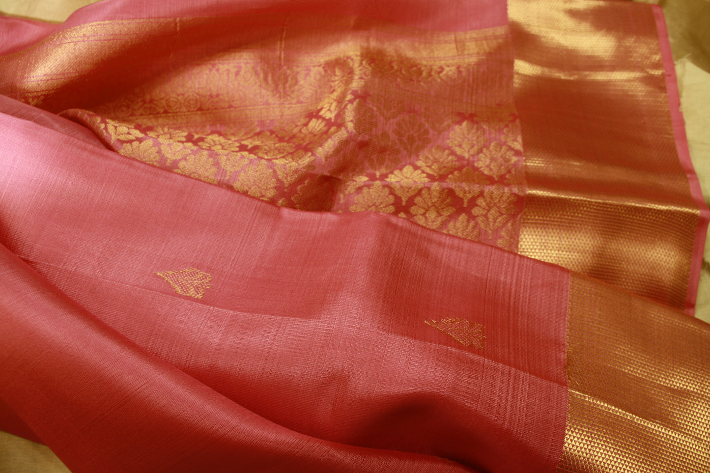 Lotus Pink Pure Silk Kanjivaram Lightweight Saree with Golden work | SILK MARK CERTIFIED