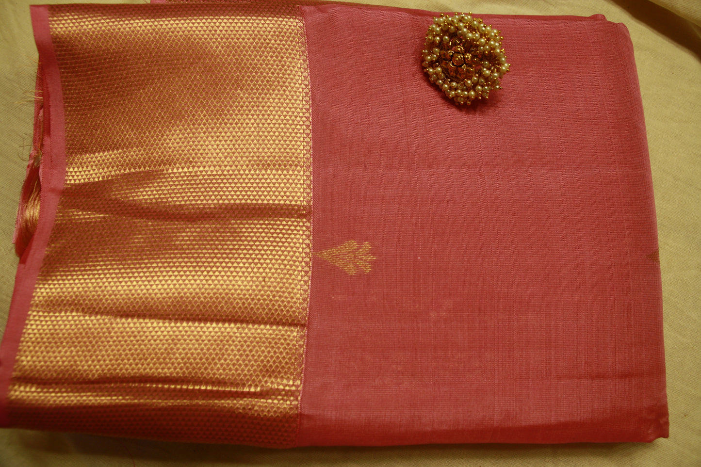 Lotus Pink Pure Silk Kanjivaram Lightweight Saree with Golden work | SILK MARK CERTIFIED