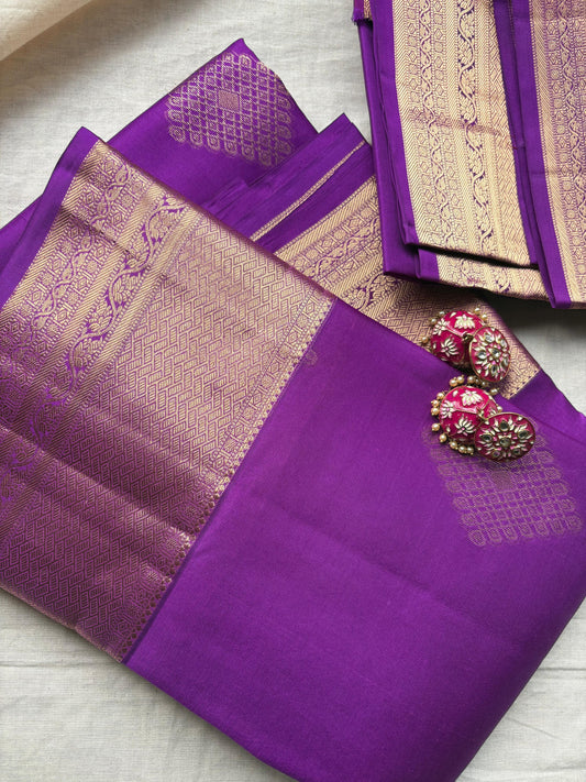 Dark Purple Color Pure Silk Lightweight Kanjeevaram Saree with  Golden Zari Pallu | Silk Mark Cert