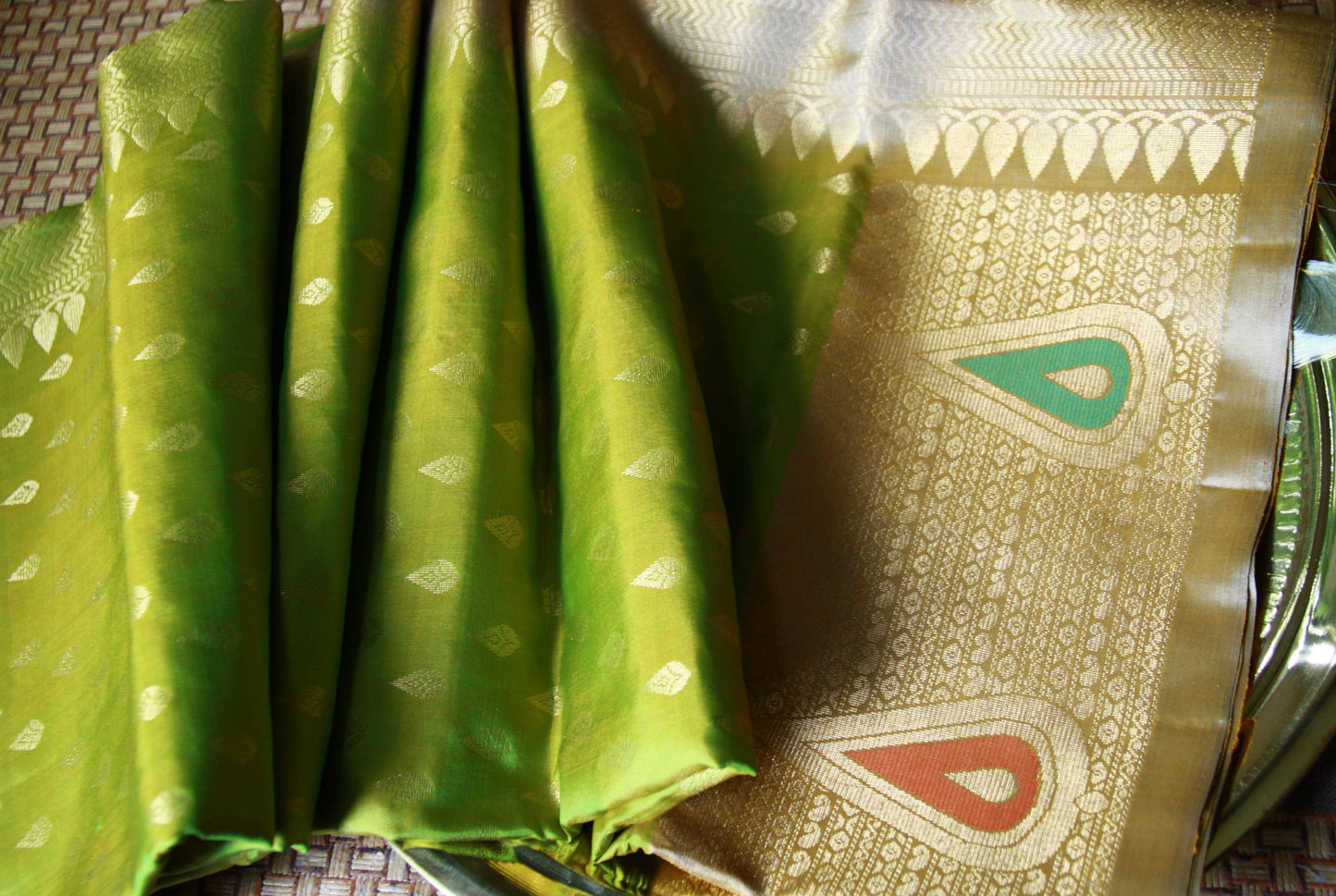 Soft Green Pure Silk Kanjivaram Lightweight Saree with Soft Copper Zari | SILK MARK CERTIFIED